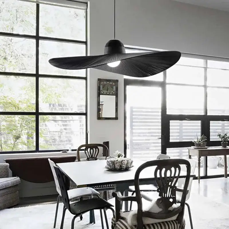 Modern black ribbed designer fabric hat pendant lamp living room