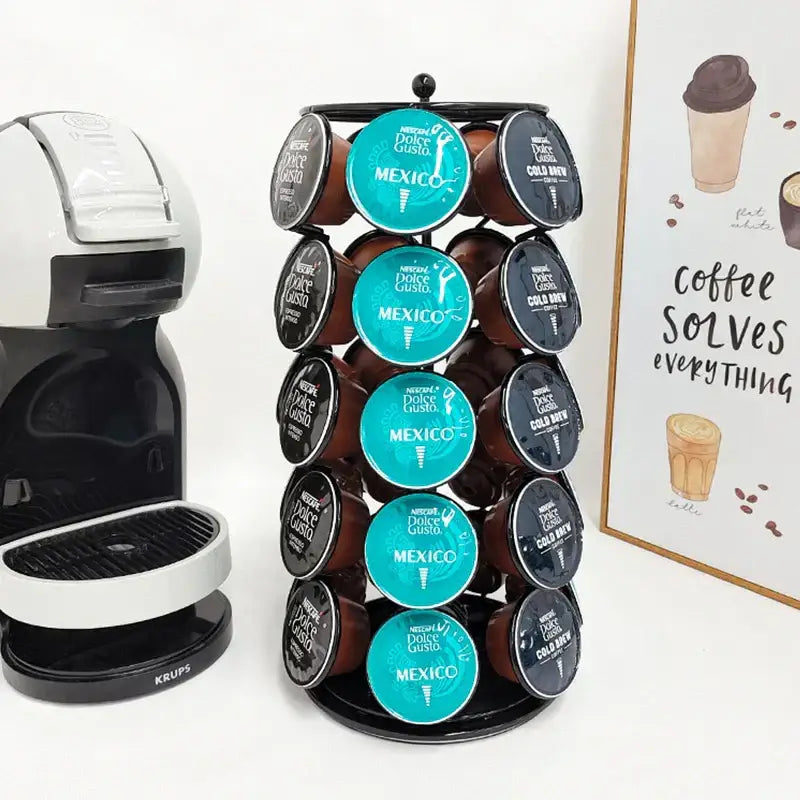 Modern black rotatable dolce gusto capsule rack kitchen storage shelf