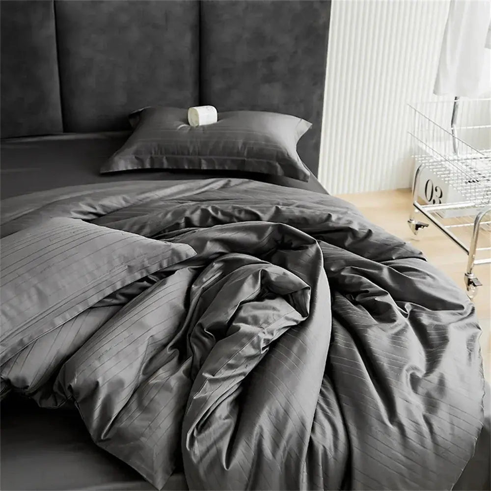 Modern black satin jacquard duvet cover set bedroom bed skirt
