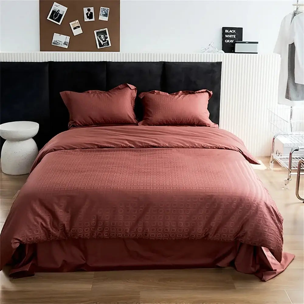 Modern black satin jacquard duvet cover set bedroom bed skirt