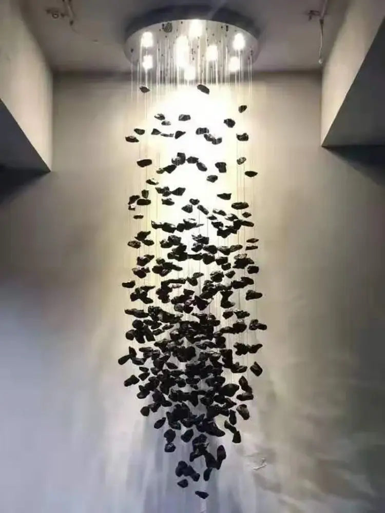Modern black stone crystal chandelier hallway pendant light
