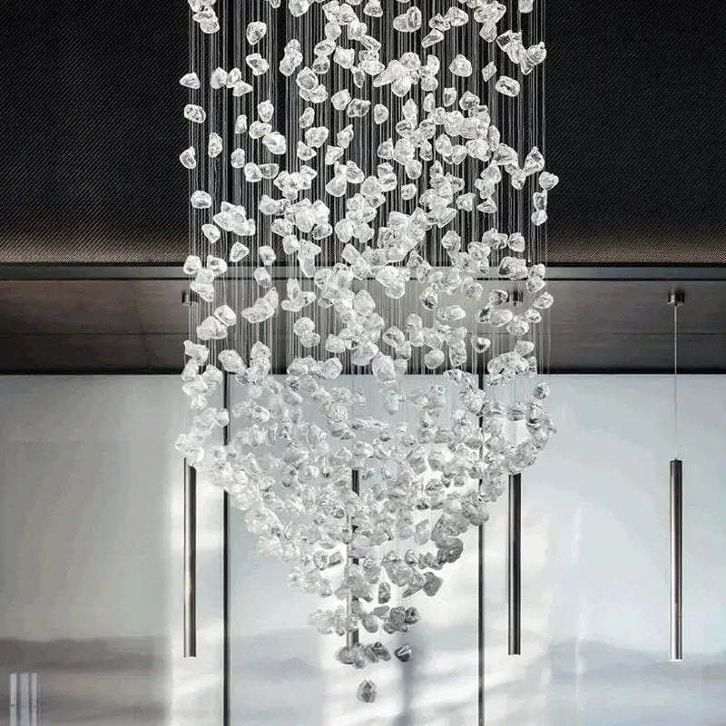 Modern black stone crystal chandelier hallway pendant light