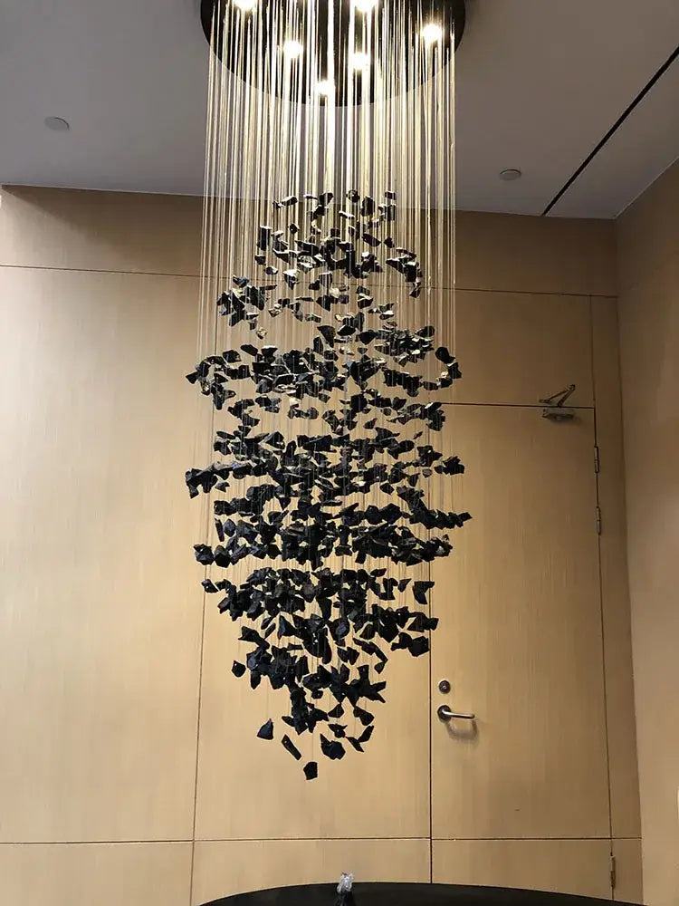 Modern black stone decorbites crystal chandelier staircase lighting