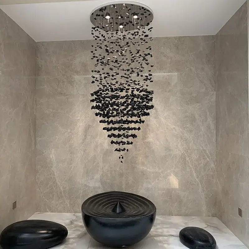 Modern black stone decorbites crystal chandelier staircase lighting