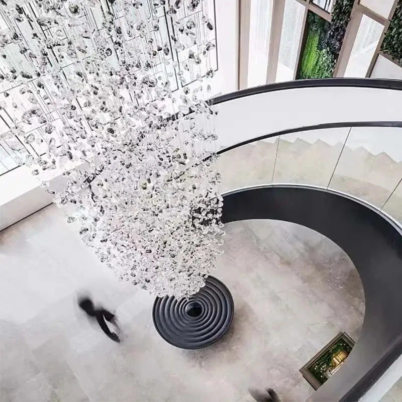 Modern black stone decorbites crystal chandelier staircase lighting