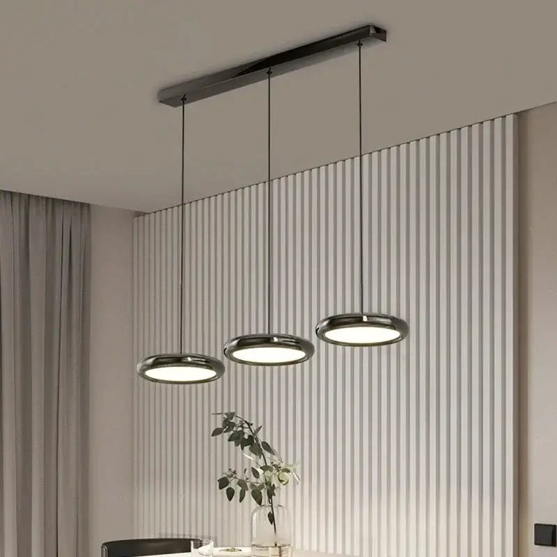 Modern black triple ring iron pendant chandelier for kitchen lighting