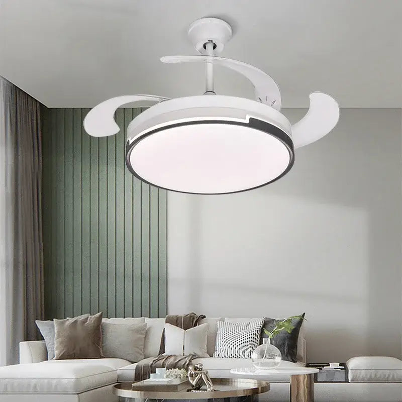 Modern black & white ceiling fan with retractable blades bedroom light