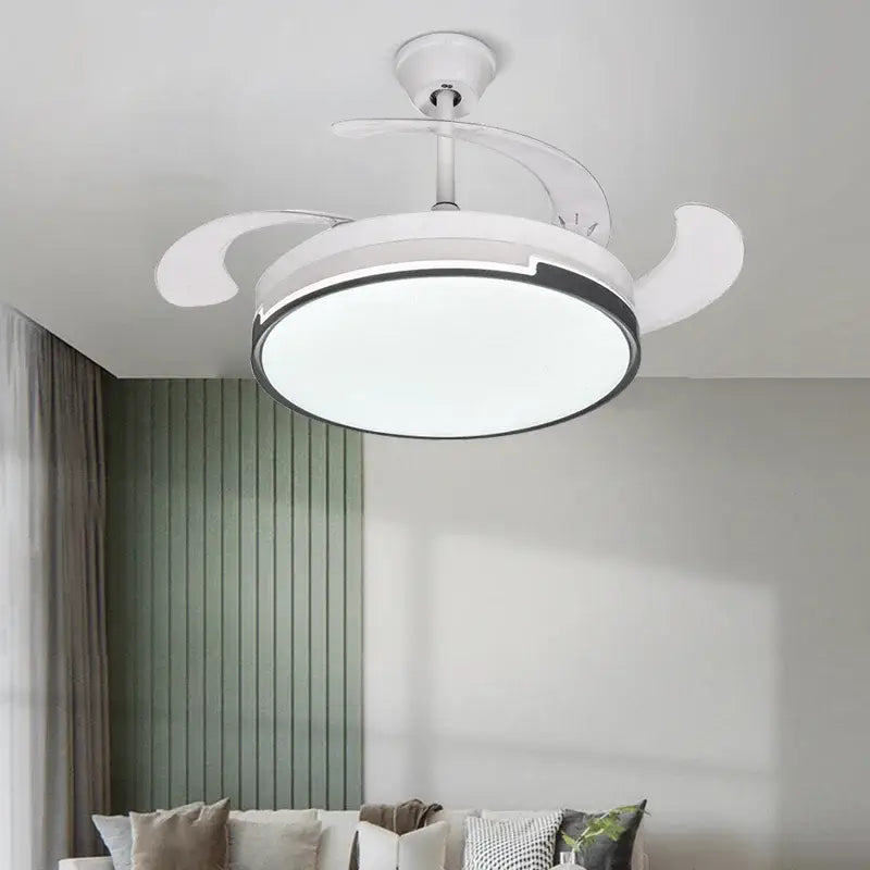 Modern black & white ceiling fan with retractable blades bedroom light