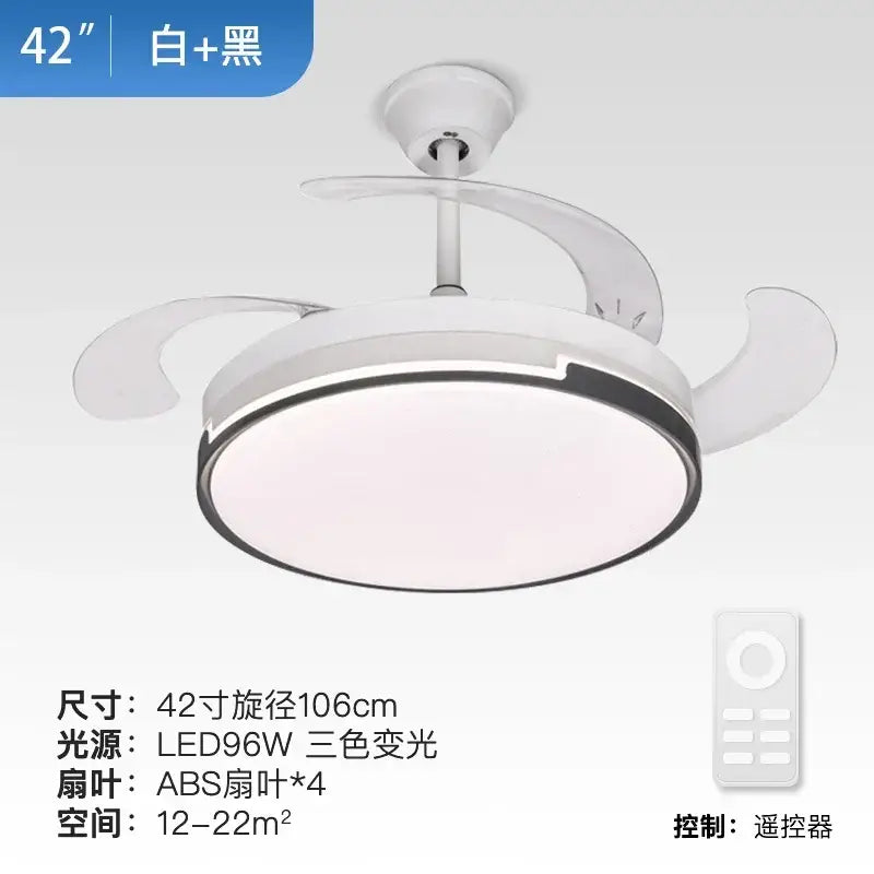Modern black & white ceiling fan with retractable blades bedroom light