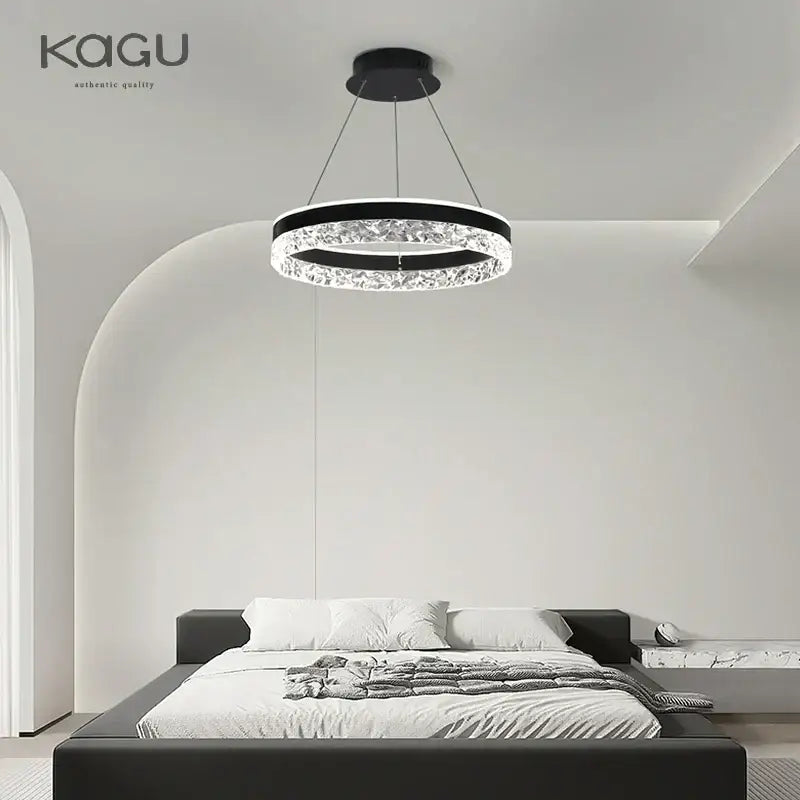 Modern black & white crystal rings led chandelier dining room