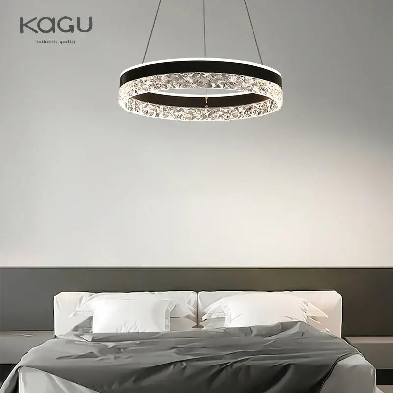 Modern black & white crystal rings led chandelier dining room