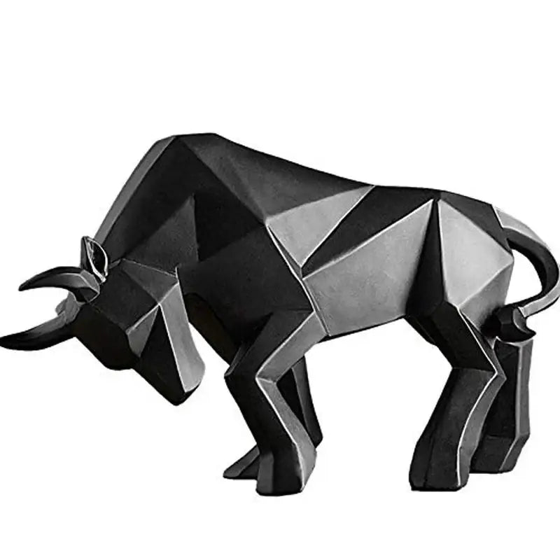 Modern black & white geometric bull sculpture living room decor