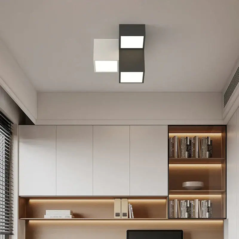 Modern black & white geometric led ceiling light bedroom cube design