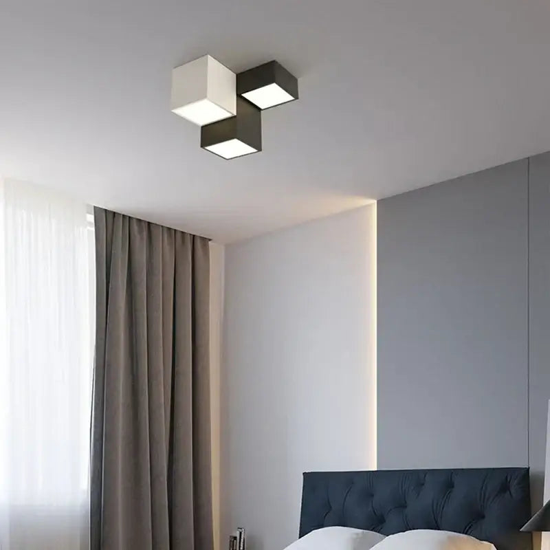 Modern black & white geometric led ceiling light bedroom cube design