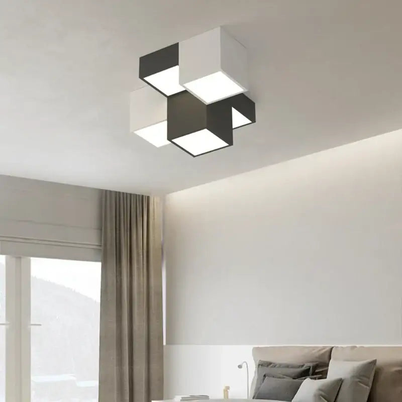 Modern black & white geometric led ceiling light bedroom cube design