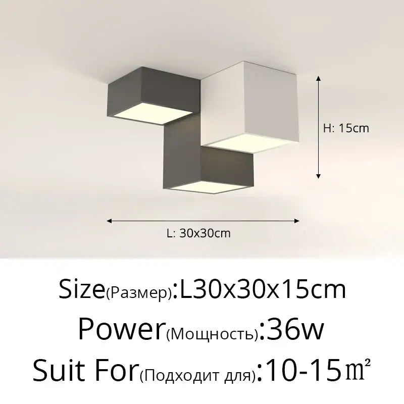 Modern black & white geometric led ceiling light bedroom cube design