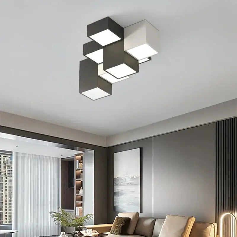 Modern black & white geometric led ceiling light bedroom cube design