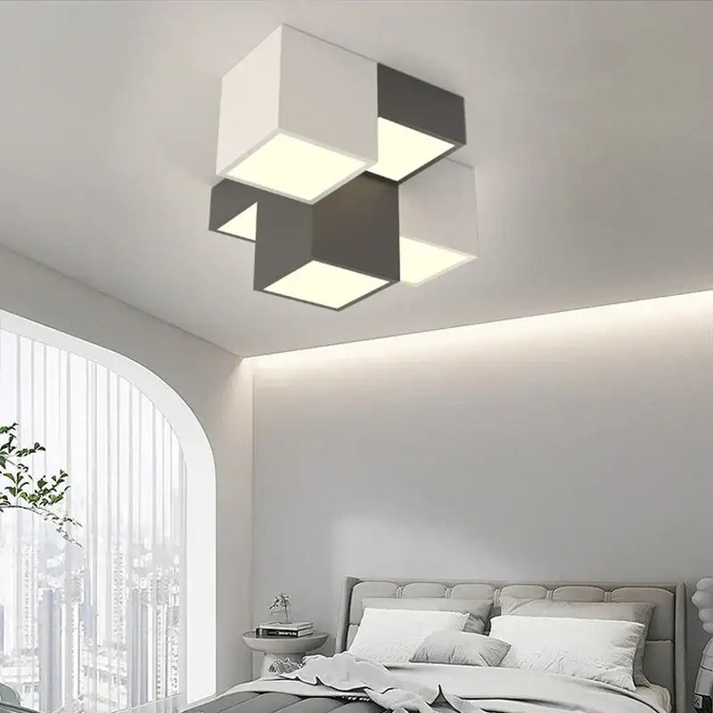 Modern black & white geometric led ceiling light bedroom cube design