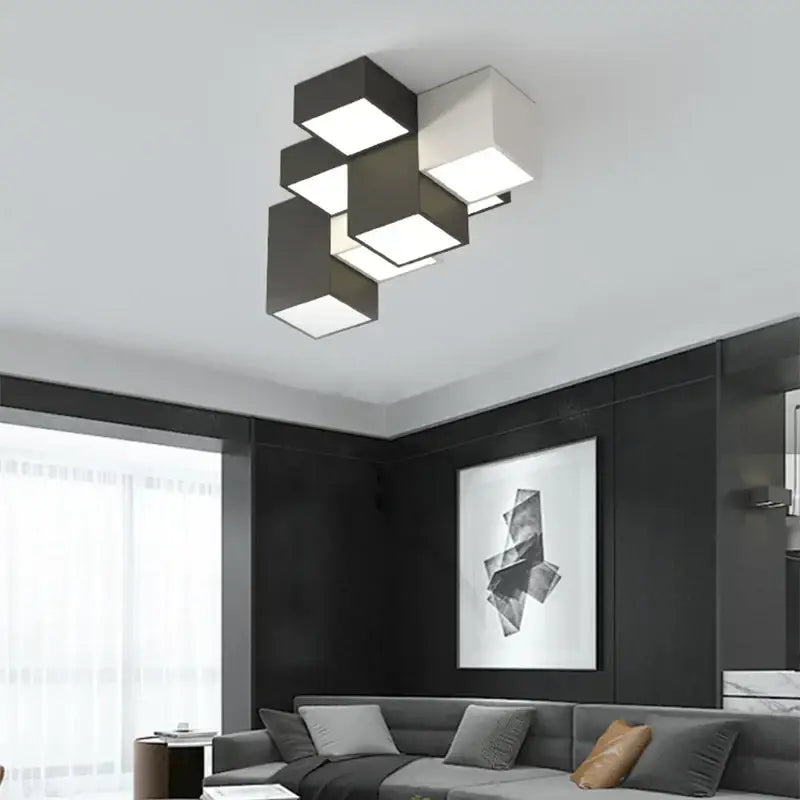Modern black & white geometric led ceiling light bedroom cube design