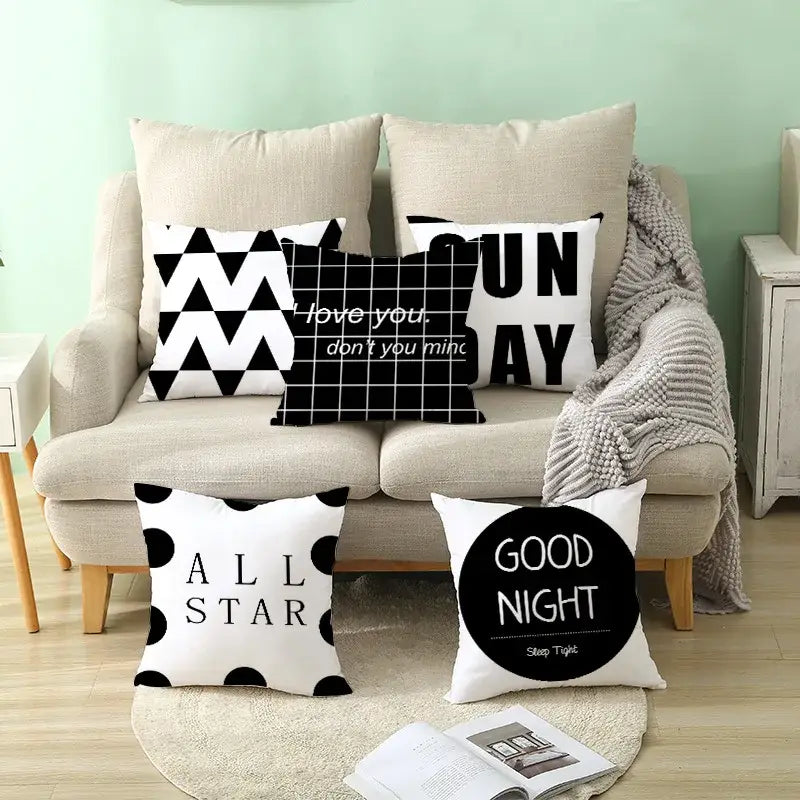 Modern black & white geometry letters cushion cover living room