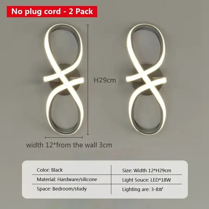Modern black & white infinity led wall sconce bedroom light
