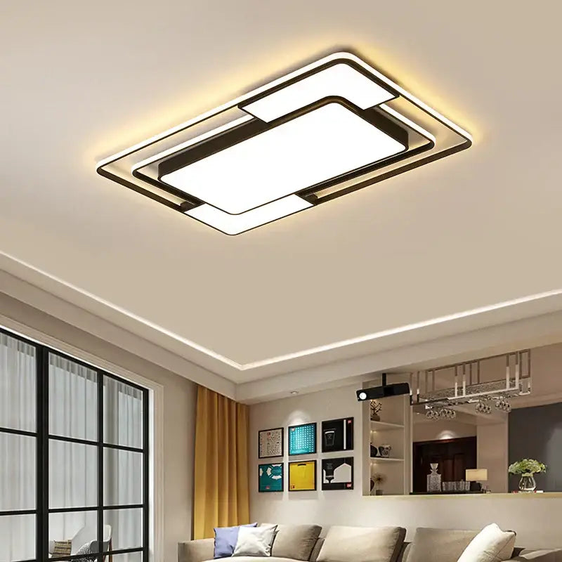Modern black & white iron body rectangular chandelier living room light