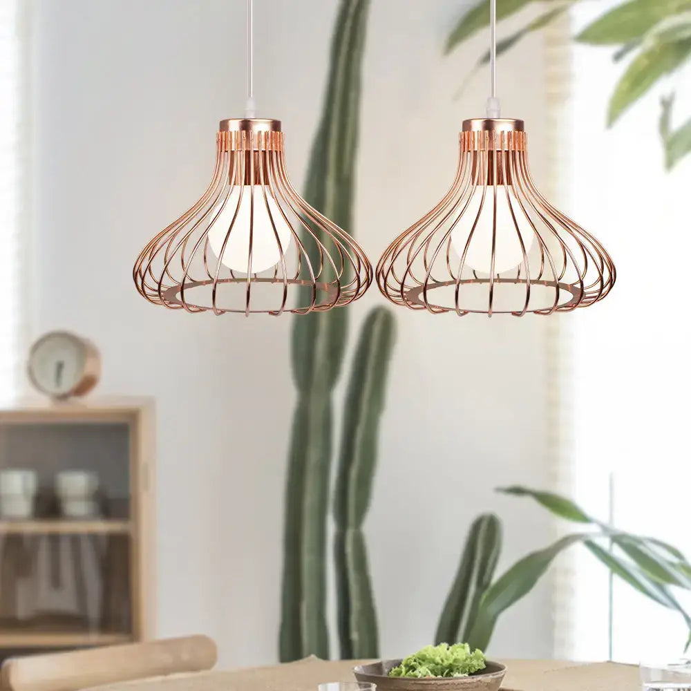 Modern black & white iron cage pendant lights for kitchen decor