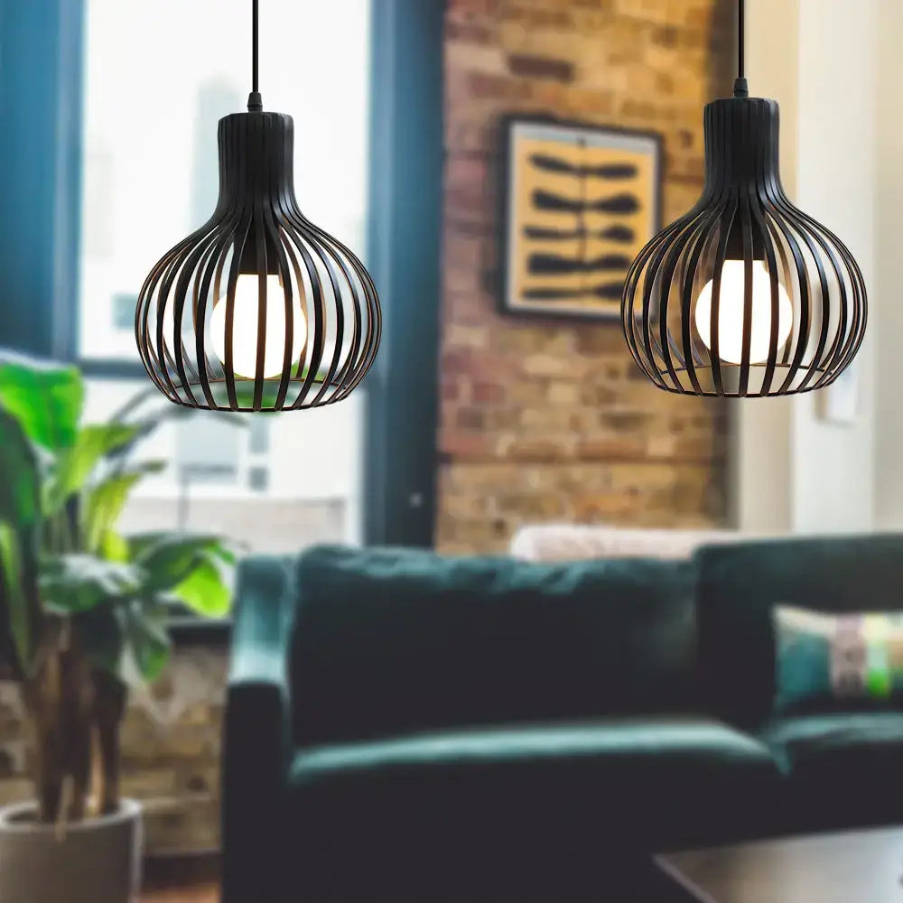 Modern black & white iron cage pendant lights for kitchen decor