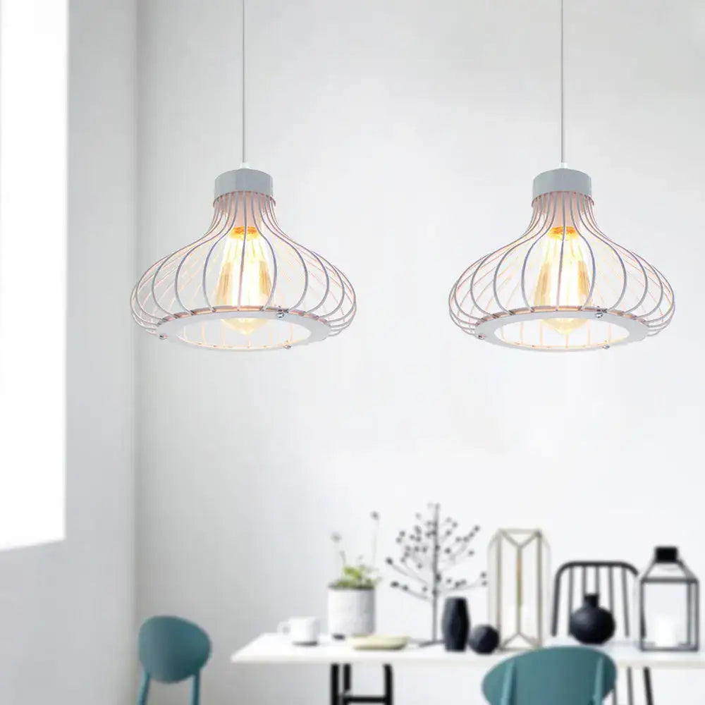 Modern black & white iron cage pendant lights for kitchen decor