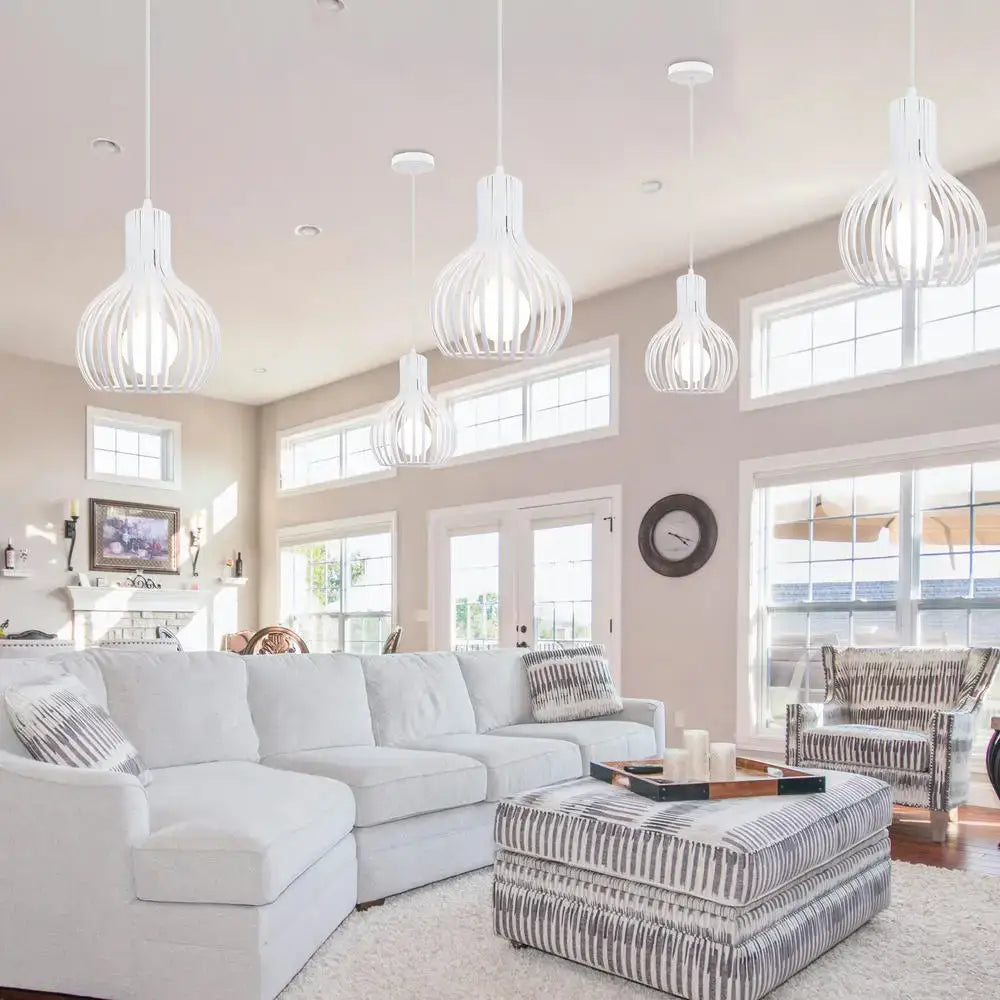 Modern black & white iron cage pendant lights for kitchen decor