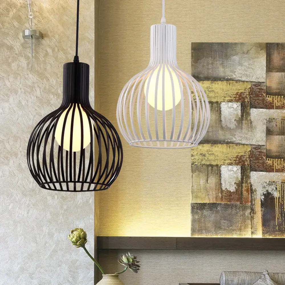 Modern black & white iron cage pendant lights for kitchen decor