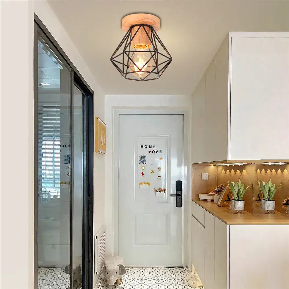 Modern black & white iron wood e27 ceiling light bedroom lamp