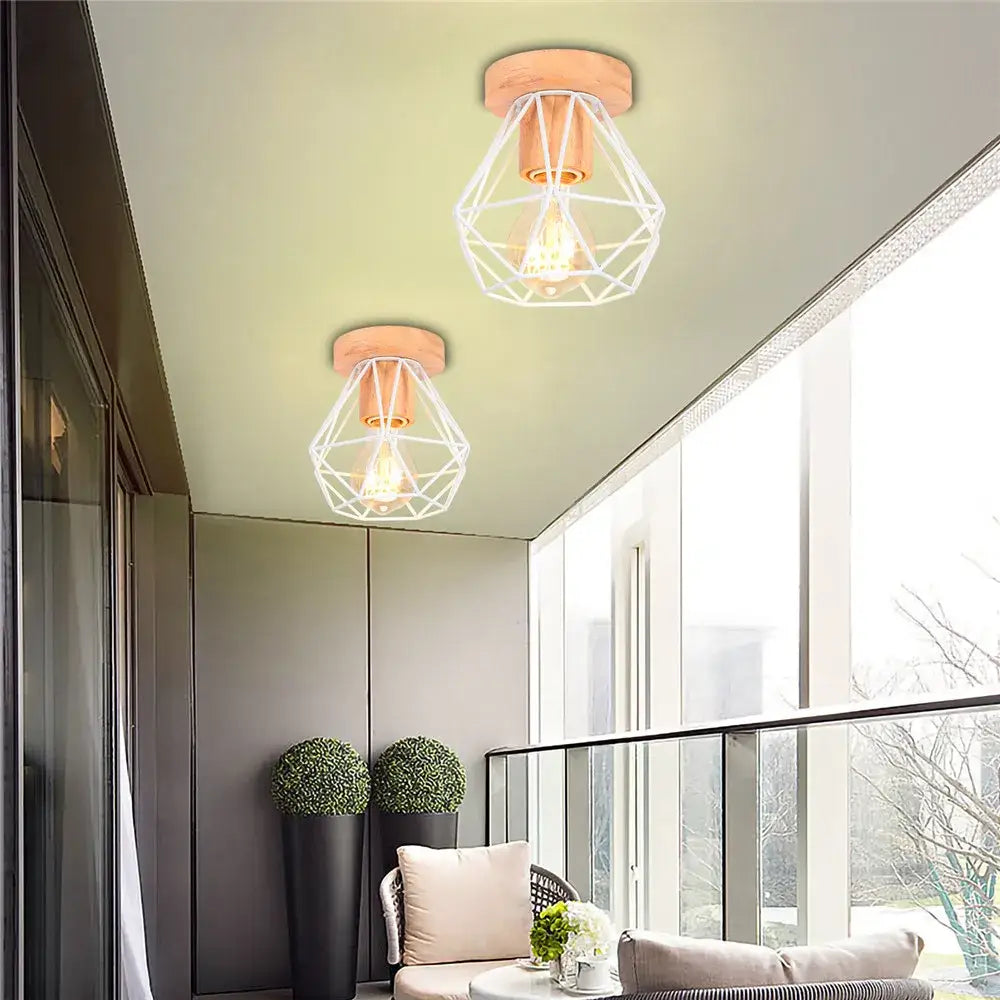 Modern black & white iron wood e27 ceiling light bedroom lamp
