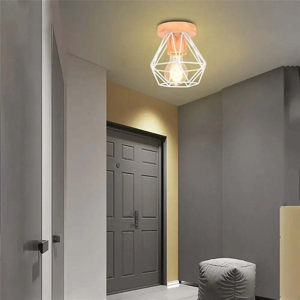 Modern black & white iron wood e27 ceiling light bedroom lamp