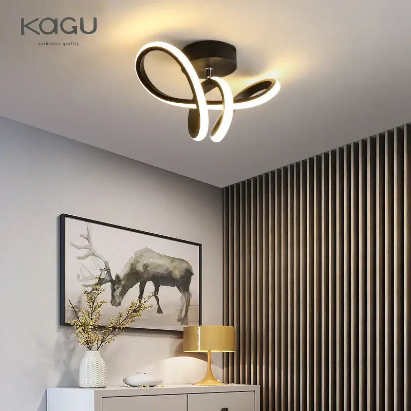 Modern black & white led ceiling lamp living room intertwined ring