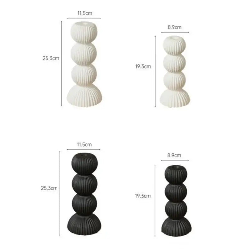 Modern black & white ribbed geometric ceramic candle holder living room