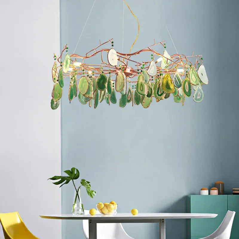Modern blue & green agate chandelier dining room led lighting