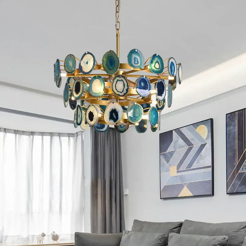 Modern blue & green agate chandelier dining room led lighting
