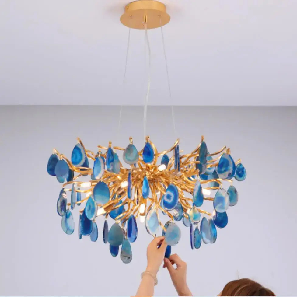 Modern blue & green agate chandelier dining room led lighting