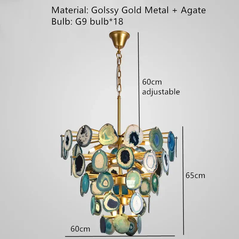 Modern blue & green agate chandelier dining room led lighting