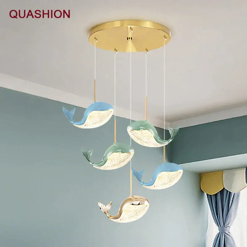 Modern blue green & gold decorbites dolphin chandelier bedroom light