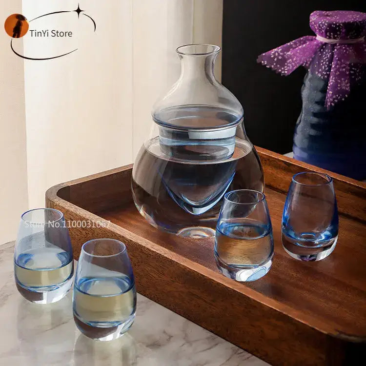Modern blue tinted glass wine pot ice jug set dining room sake decanter