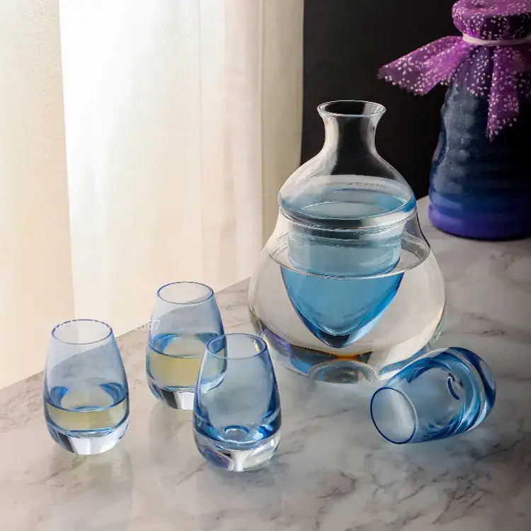 Modern blue tinted glass wine pot ice jug set dining room sake decanter