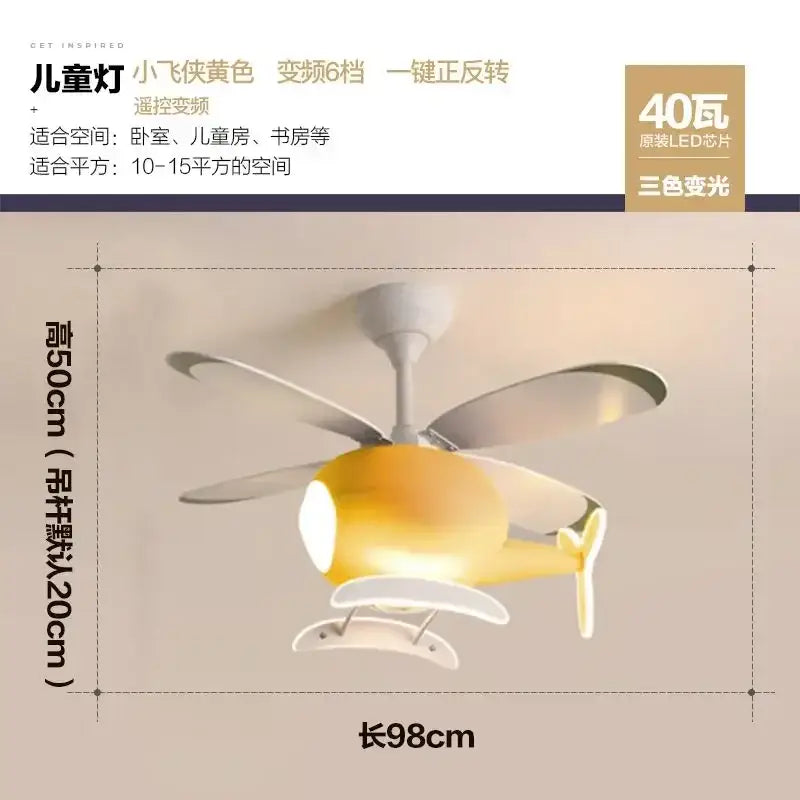 Modern blue & white helicopter ceiling fan with led light bedroom