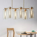 Modern brass 5 light cognac glass chandelier dining room island light