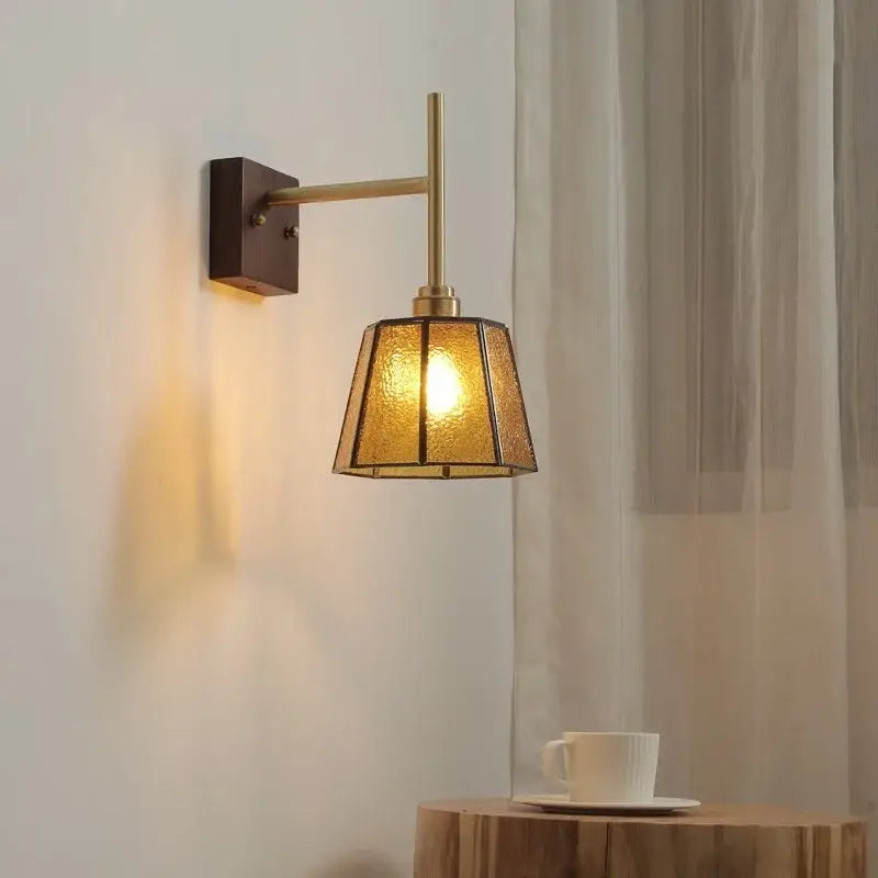 Modern brass and amber glass copper led wall lights bedroom sconce