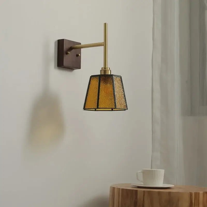 Modern brass and amber glass copper led wall lights bedroom sconce