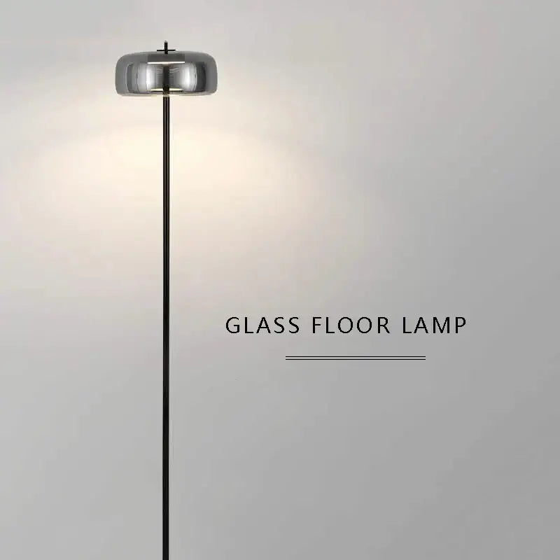 Modern brass and amber glass led floor lamp living room lighting