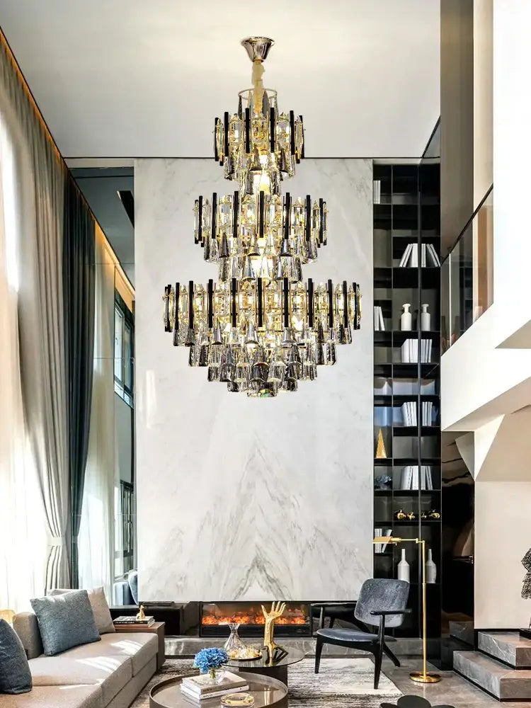 Modern brass and black crystal hollow villa chandelier living room