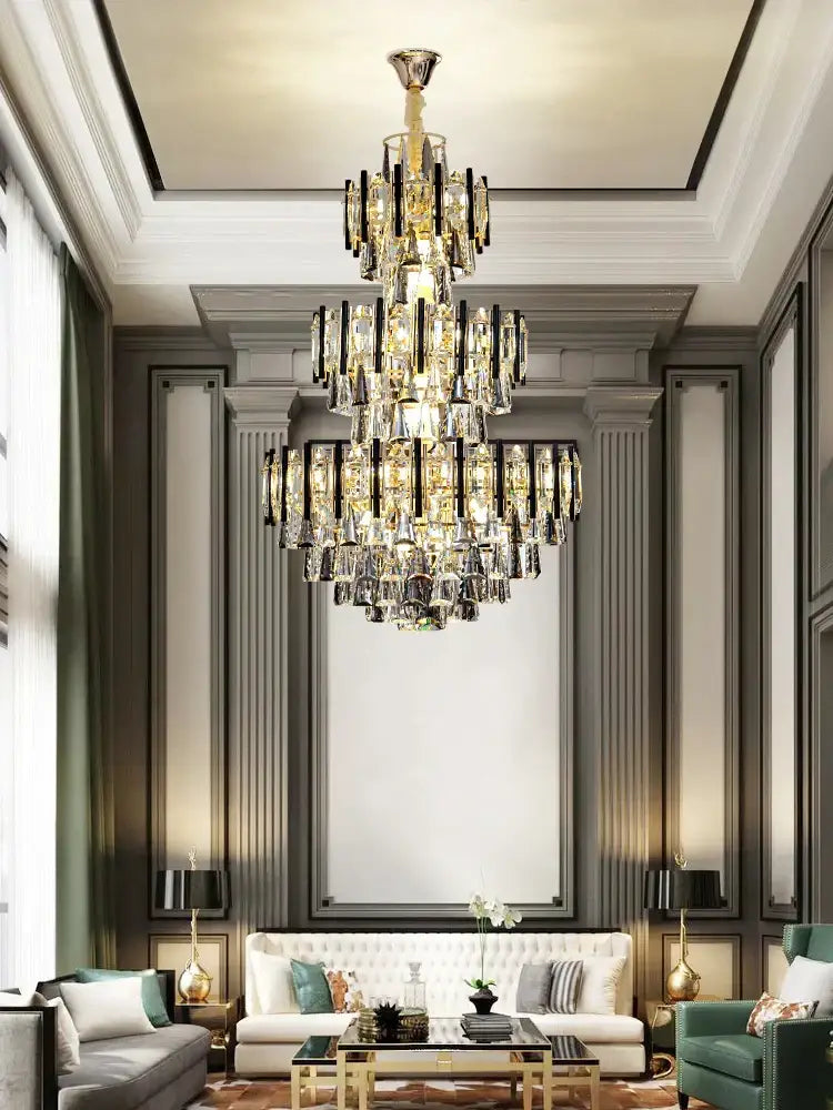 Modern brass and black crystal hollow villa chandelier living room